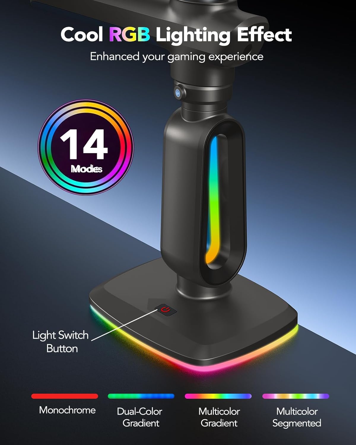 HUANUO RGB Heavy Duty Monitor Arm for Ultrawide Screens up to 57, Holds 44 lbs, Tall Ultrawide Monitor Stand with 29.1 Max Height, Fully Adjustable Single Computer Desk Mount, Max VESA 100x100mm